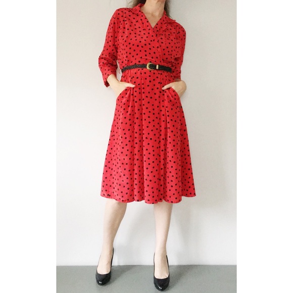 Vintage Leslie Fay Polka Dot Dress - Picture 3 of 8